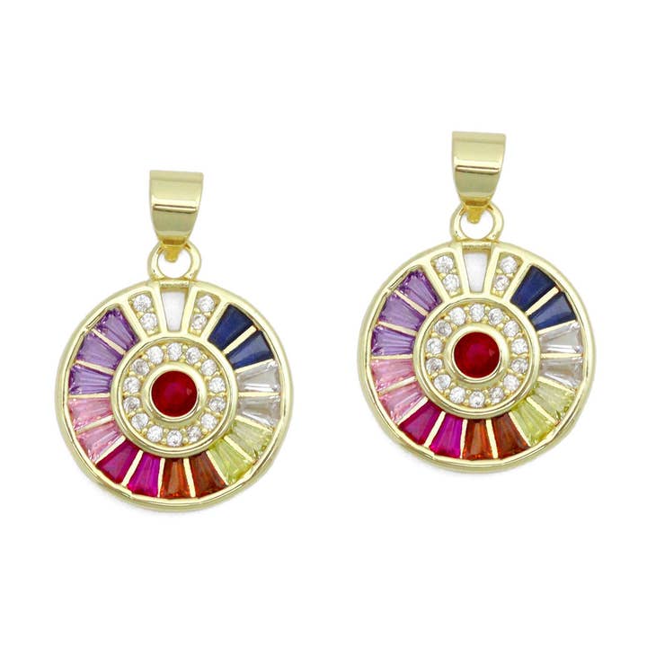 Pendentif à breloques en or rond coloré Baguette CZ, Sku #LX862 pour la vente par BestBeads&Beyond