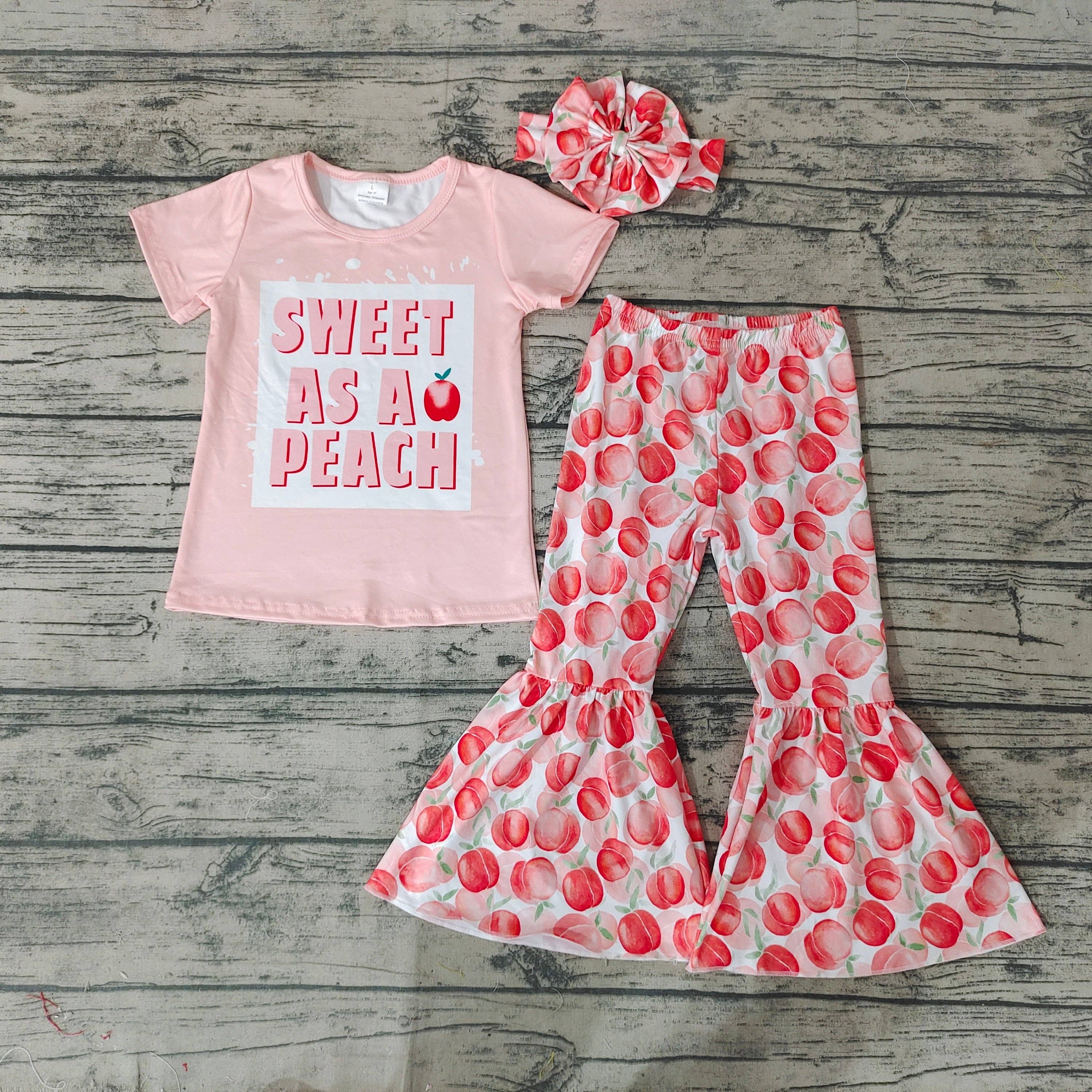 Aier Wholesale - Wholesale Top & Pant Set - Kids - Baby Girls Sweet As A Peach Bell Pants Sets2