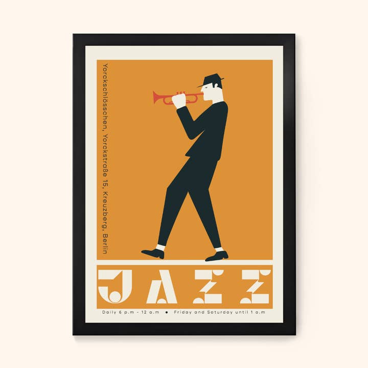 Berlin Jazz Club Retro Music Poster for wholesale by Little Egret Design