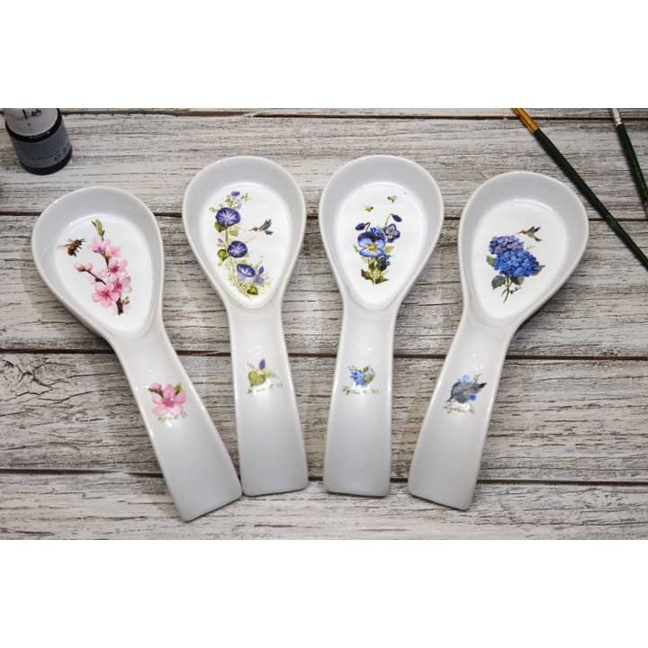 FeathersNFerneStudio – Großhandel Löffelablagen – Florale Keramik-Löffelablage