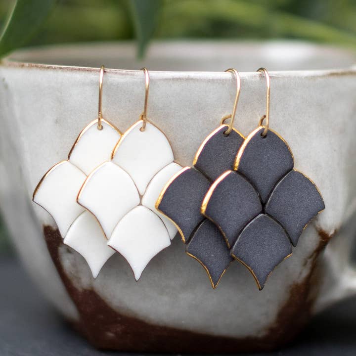 wave tile earrings for wholesale by Remnant Studios