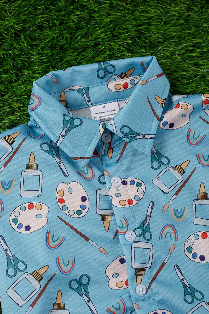 Kids Charm Online - Wholesale Button Down Shirt - Kids - BACK TO SCHOOL (ART CLASS PRINTED BUTTON UP SHIRT. SOL1