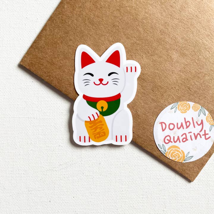 Sticker vinyle japonais Lucky Cat pour la vente par Doubly Quaint