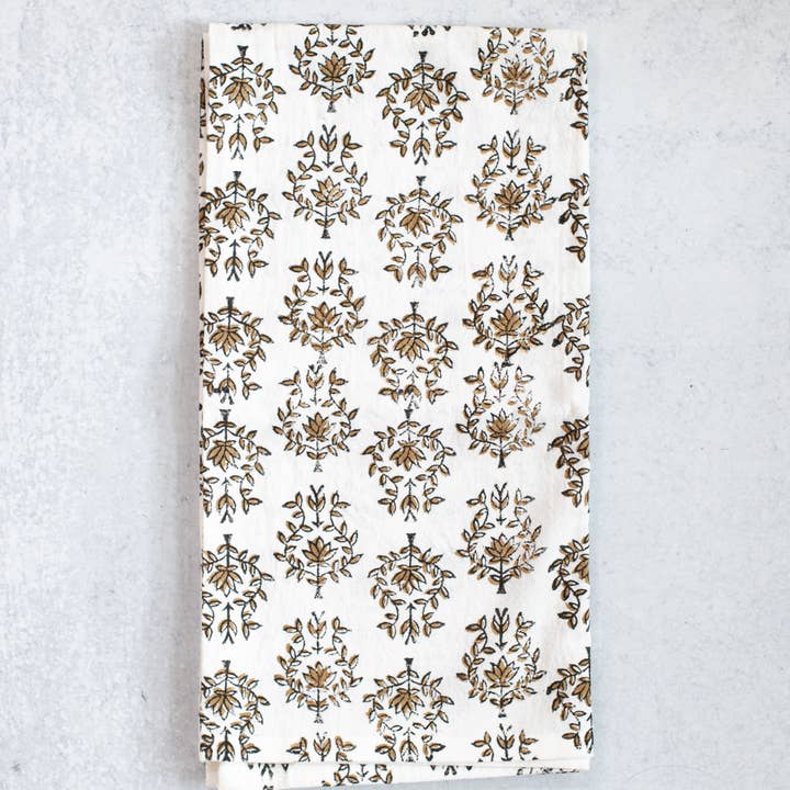 Mended - Wholesale Tea Towel - Tea Towel (Ivory) - Lotus, Black & Chai1