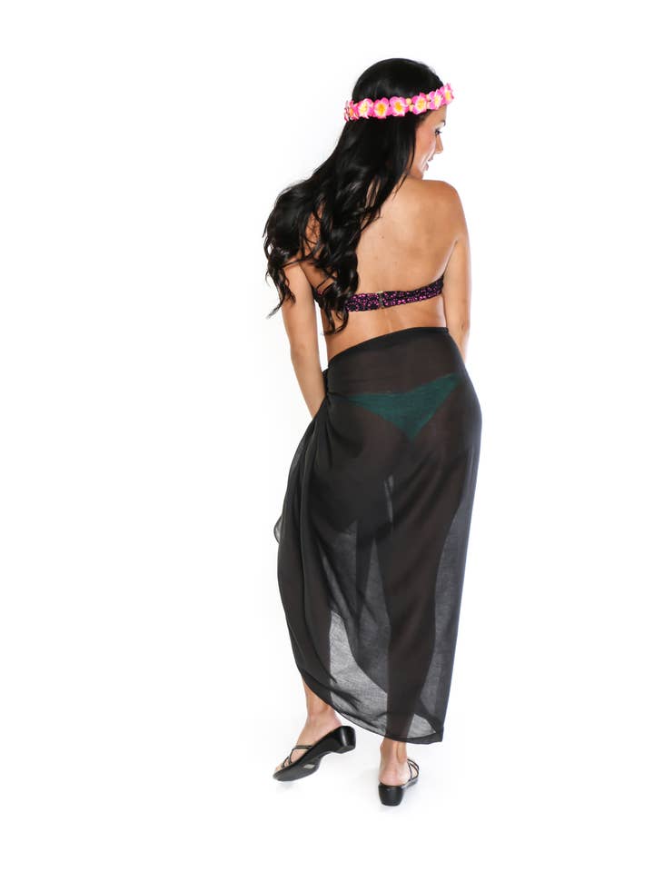 1 World Sarongs - Wholesale Swim Cover Up - Women's - Light Weight Cotton Sarong in Black8