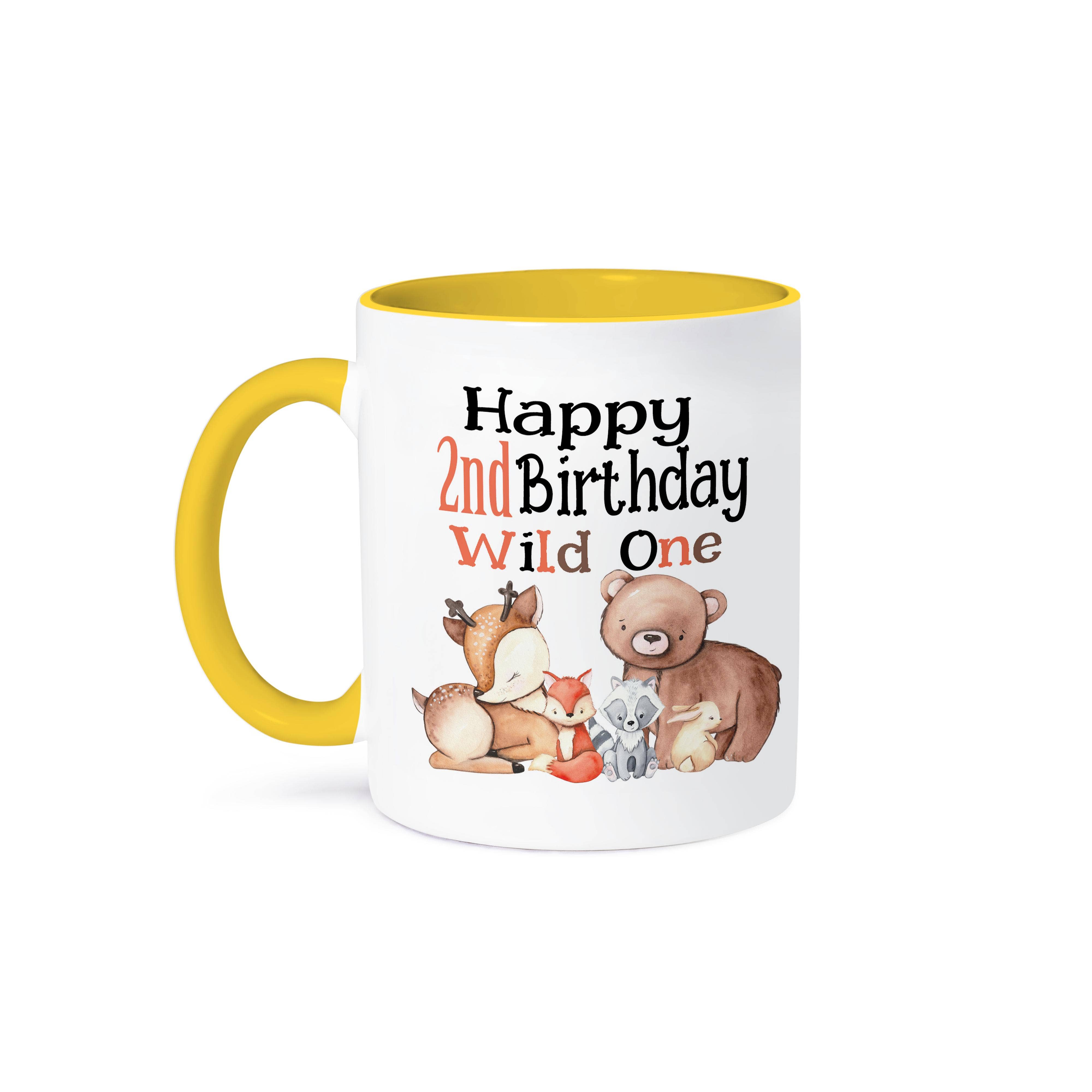 3dRose - Wholesale Koffiemok - 3dRose, Fijne 2e Verjaardag Wilde Één Schattige Bosdieren, Mok0
