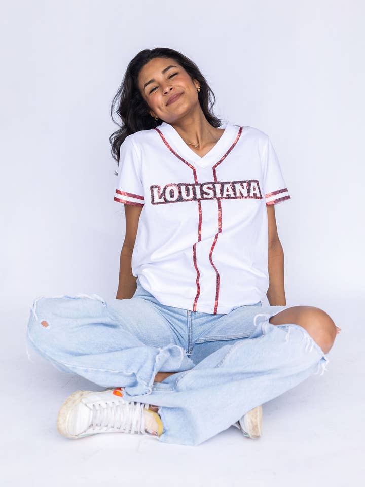 Sparkle City - Wholesale T-Shirt - Women's - Sparkle Slugger Louisiana Jersey Tee - Ragin Cajuns0