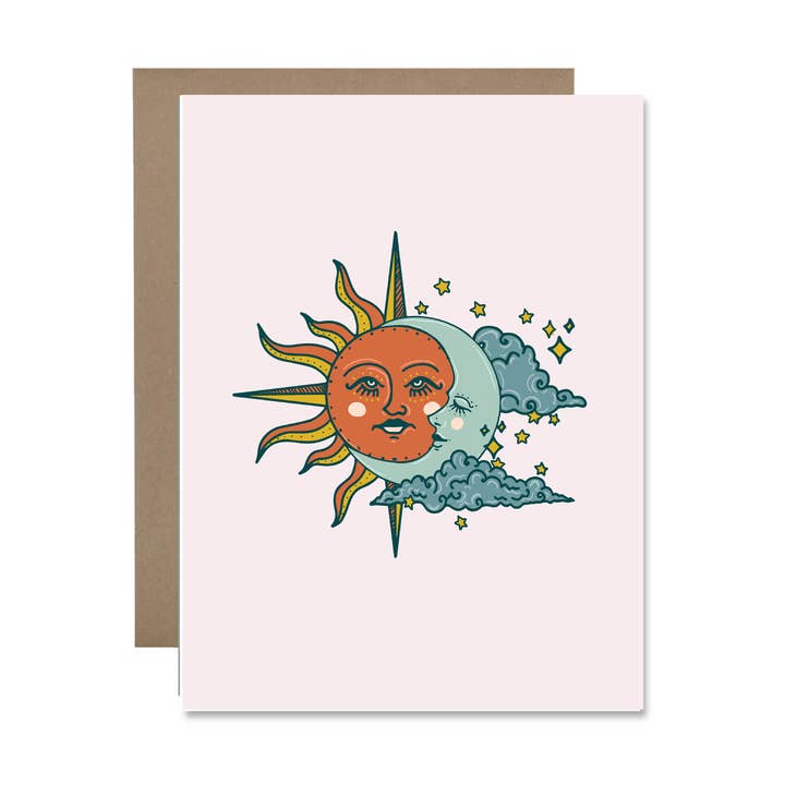 Sun and Moon Celestial Astrology Greeting Card for wholesale by Studio Miller