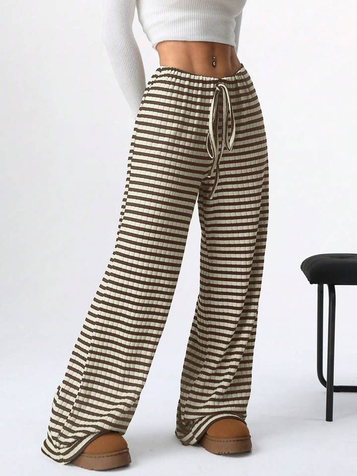Suhkasana - Wholesale Lounge Sweatpants/Joggers - Women's - Striped Cotton Lounge Pants with Drawstring Waistband6