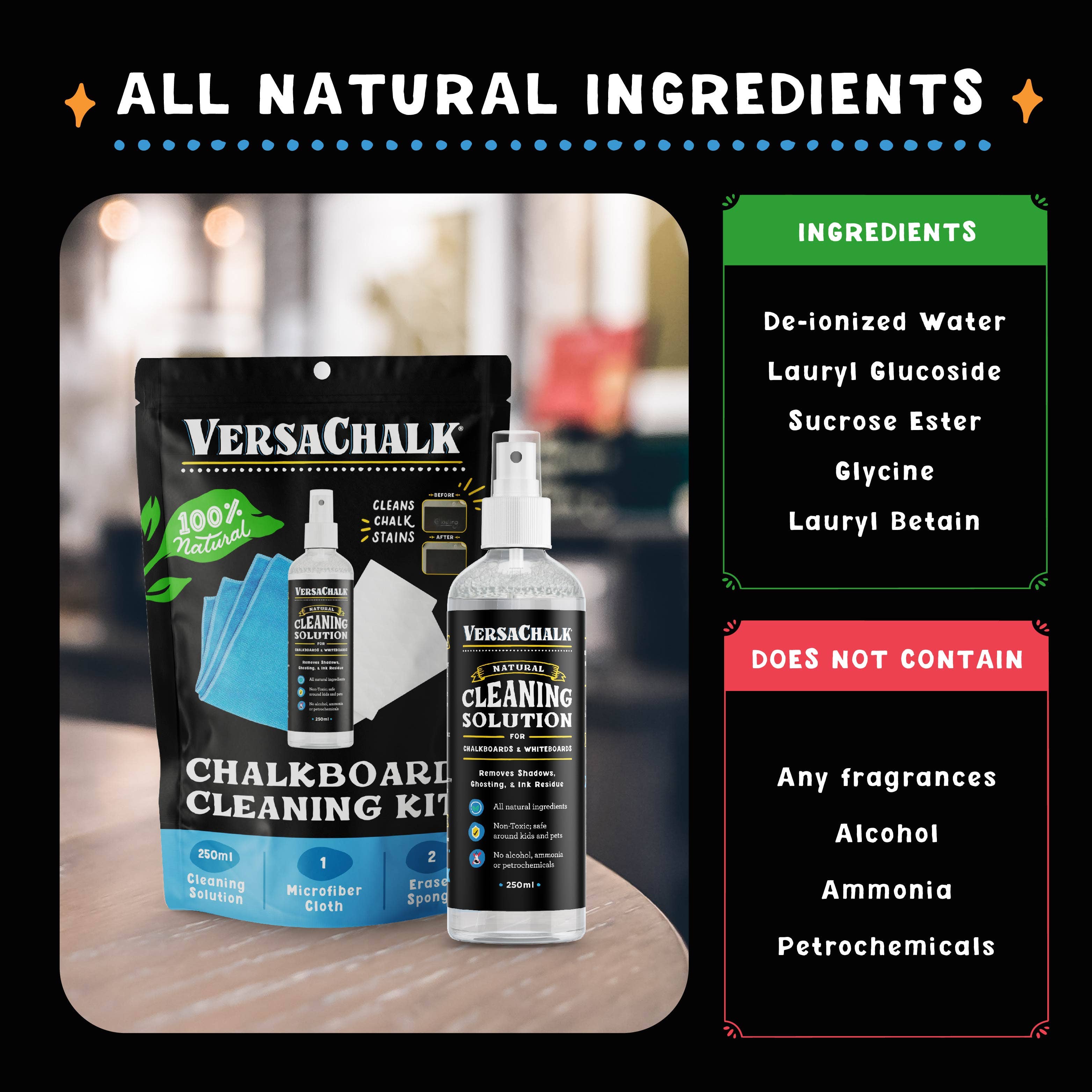 VersaChalk – Lousa por atacado – Kit de Limpeza e Apagador para Quadro, 30mL1