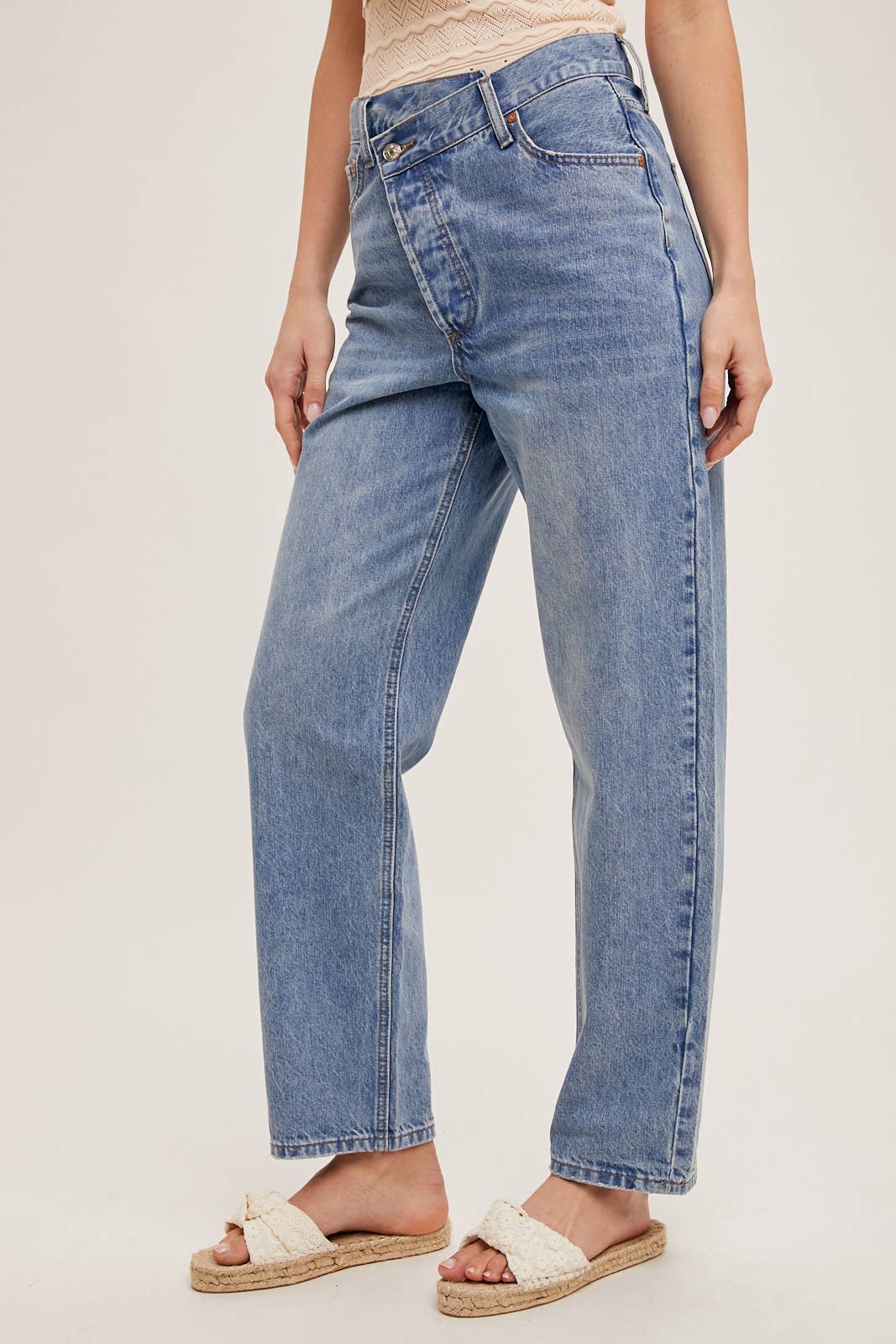 Bluivy - Wholesale Jeans - Women's - DENIM ASYMMETRICAL WAIST STRAIGHT LEG JEANS24