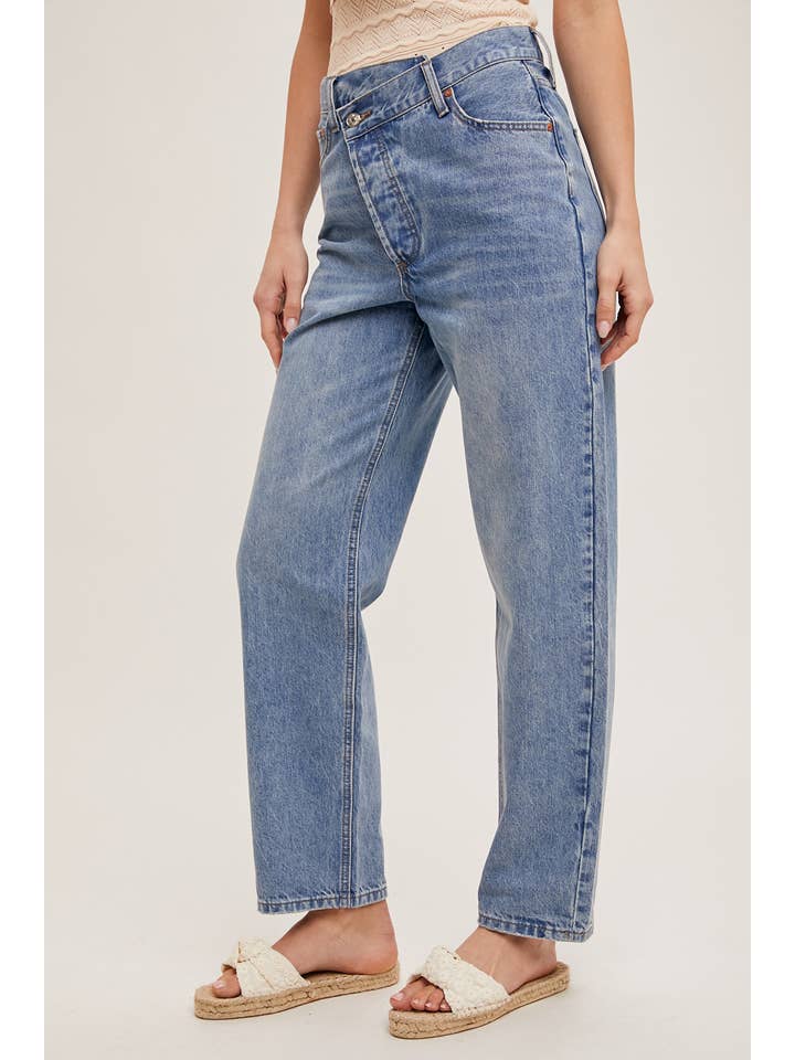 Bluivy - Wholesale Jeans - Women's - DENIM ASYMMETRICAL WAIST STRAIGHT LEG JEANS24