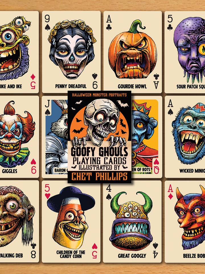 Goofy Ghouls- Halloween Monster Portraits Playing Card Deck for wholesale by ChetArt