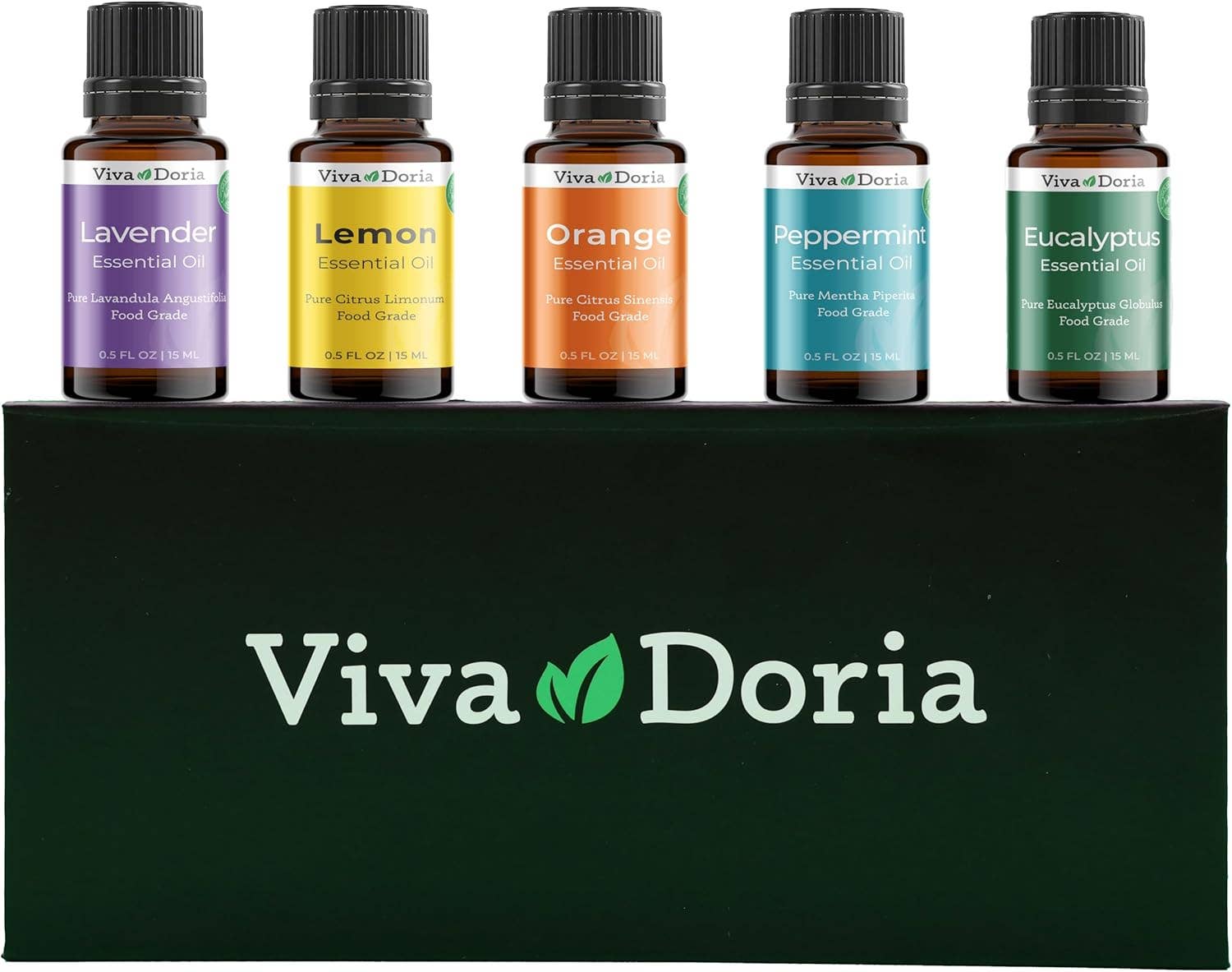 VIVA DORIA INC. - Venta al por mayor Aceite esencial - Set de aceites esenciales de calidad alimentaria Viva Doria, 5 botellas de 15 ml
