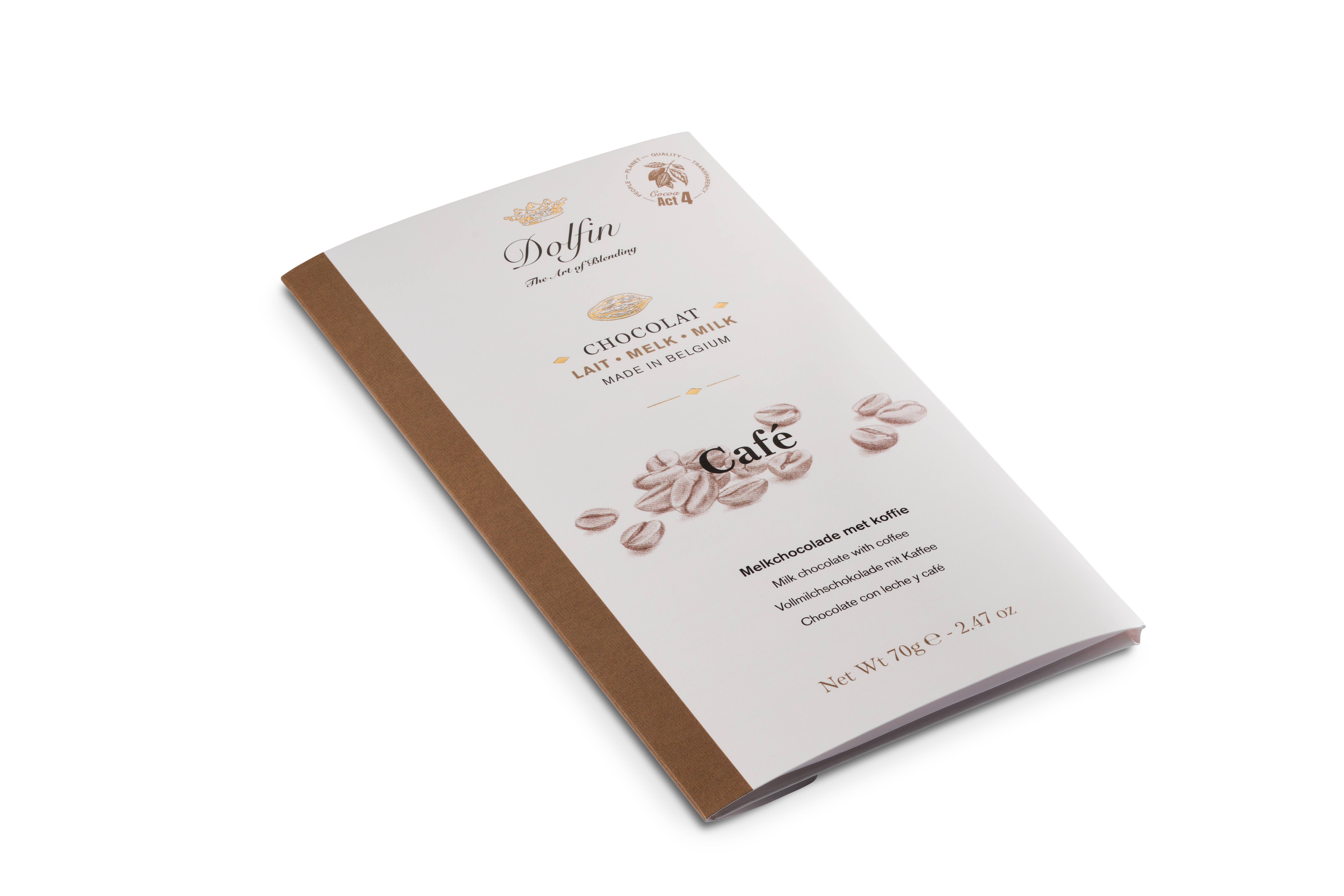 Dolfin - Vendita all'ingrosso Barretta di cioccolato - Tavoletta da 70 g - Cioccolato al latte e caffè1