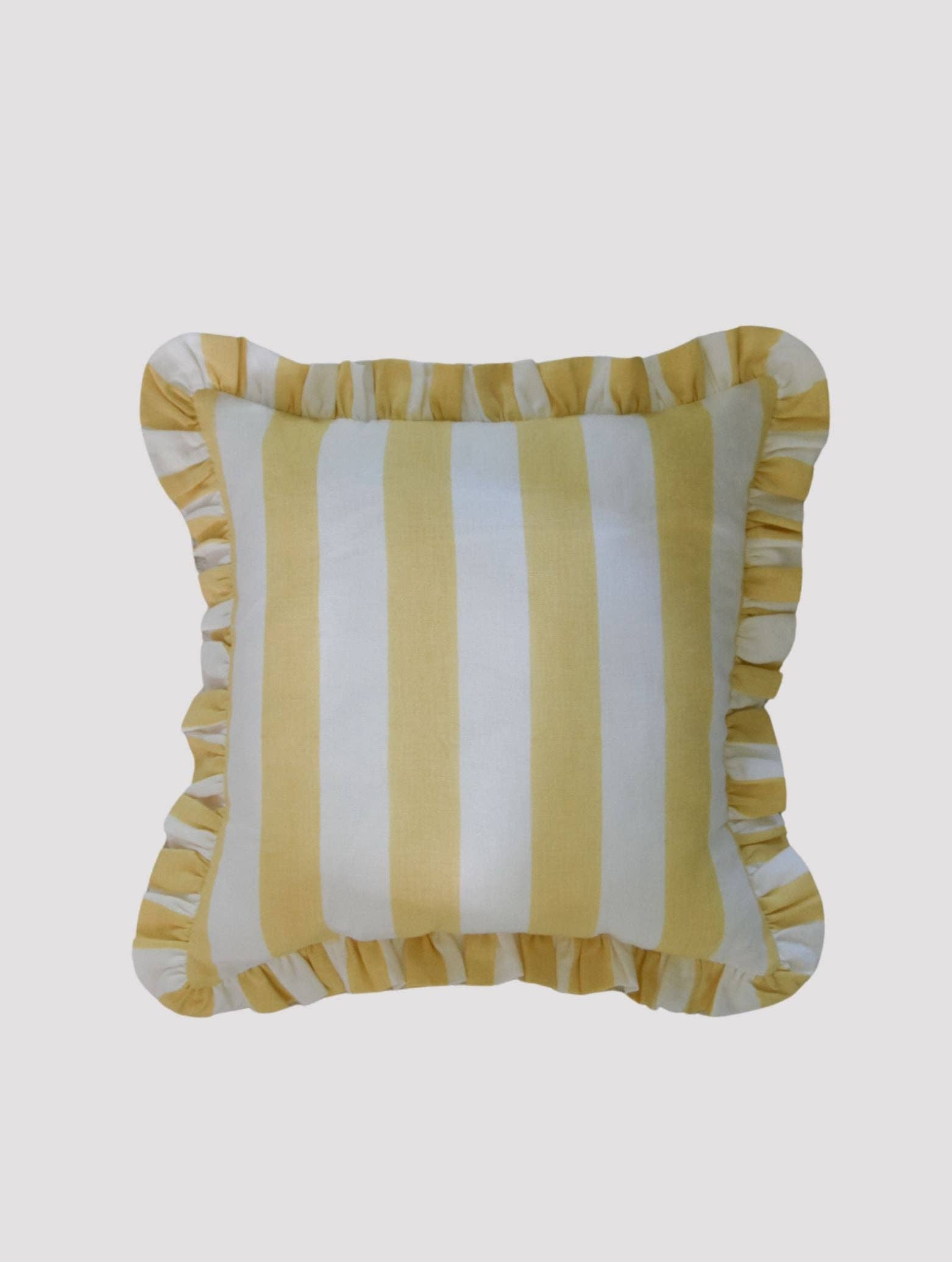 Katel Home - Wholesale Throw/Decorative Pillow - Augusta Yellow Striped Ruffle Pillow2