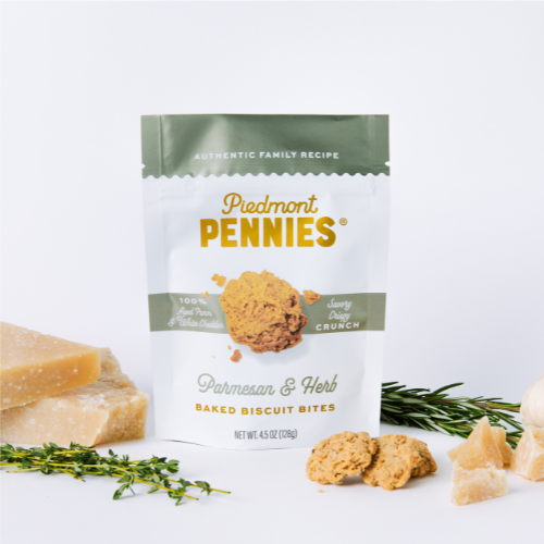 Piedmont Pennies - Wholesale Crackers - Parmesan & Herb Cheese Crackers, Medium Pouches (20)1