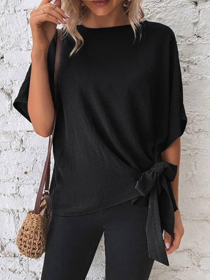 NINEXIS - Wholesale Knit Top - Women's - CWTBLS1135_SOLID SUMMER KNOTTED BAT SLEEVE TOP