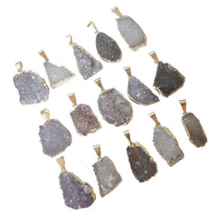 Rock Paradise - Wholesale Individual Charm/Pendant - Amethyst Druzy Crystal Pendants with 24k Gold Edge1