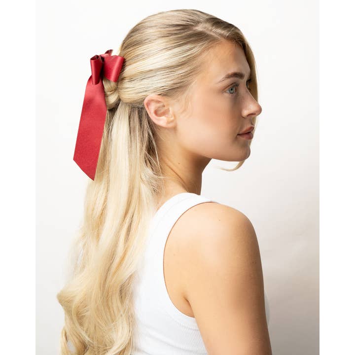 Soinvogue - Wholesale Hair Bow - Women's - Brushworks Satin Hair Bow Duo – Red & Black6