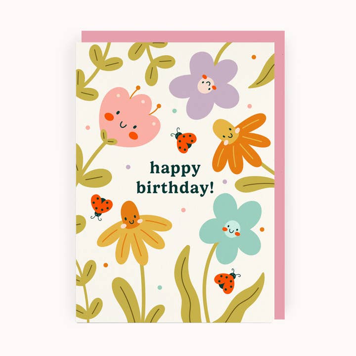 Smiling Flowers Birthday Card | Pretty Floral Birthday Card for wholesale by Abbie Imagine