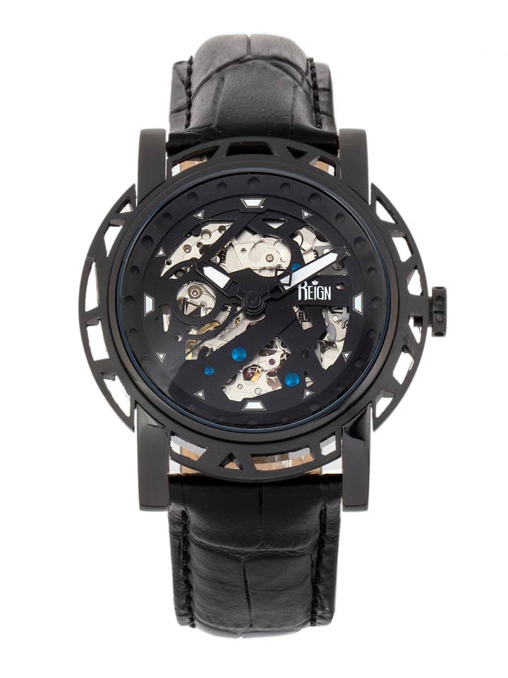 Reign Stavros Automatic Leather-Band Skeleton Watch for wholesale by Reign