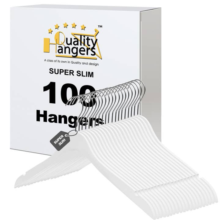 WS71 Ultra Slim Suit Coat Hangers White - 100 Hangers for wholesale by Quality Hangers