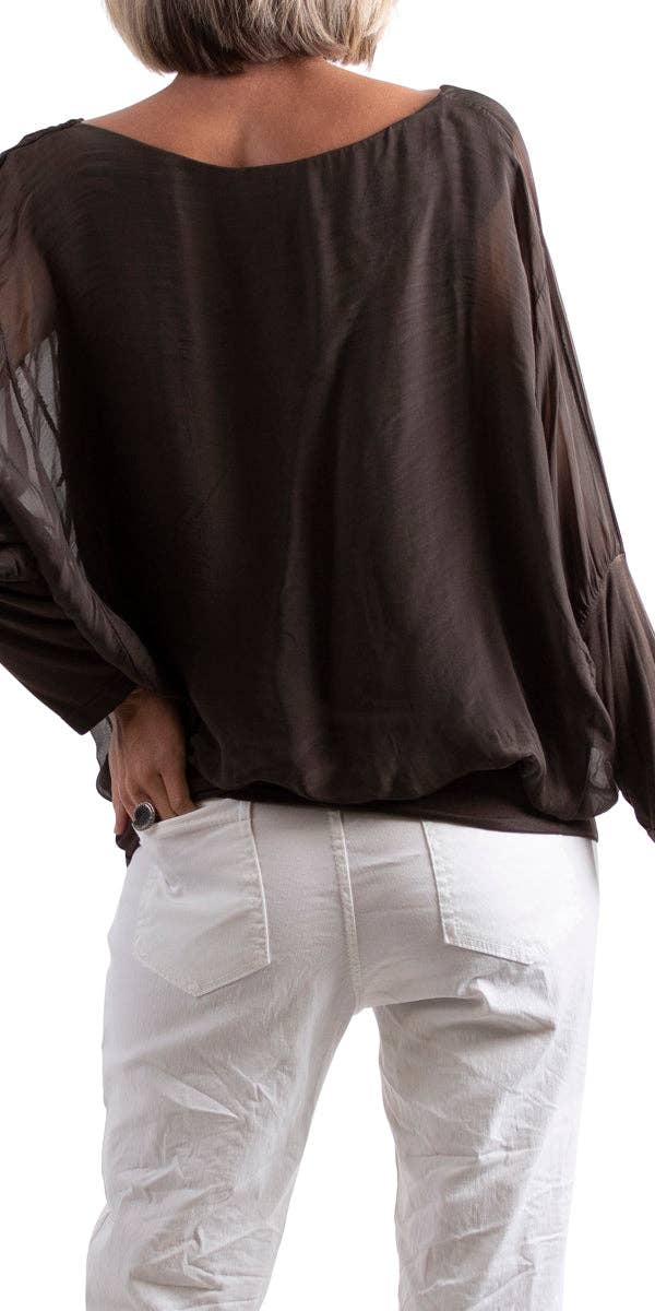 Gigi Moda - Vente Chemisier – femme - Blouse en soie à manches longues et col en V avec taille à bandes31