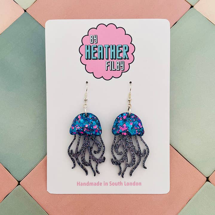 By Heather Filby - Wholesale Dangle Earrings - JellyFish Glitter Earrings (MORE COLOURS) - Best Seller0