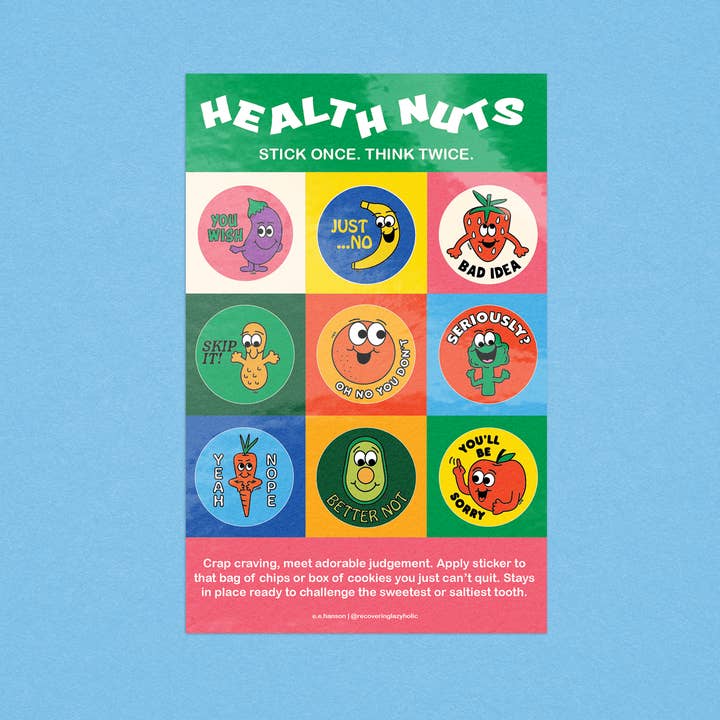 Recovering Lazyholic - Wholesale Sticker - Health Nuts Re-usable Sticker Sheet