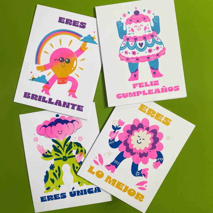 Pier Six Press - Wholesale Birthday Card - Feliz Cumpleanos - Spanish Birthday Risograph Card