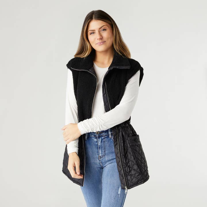 COCO + CARMEN - Wholesale Outerwear Vest - Women's - Tipper Mixed Sherpa Quilted Nylon Vest