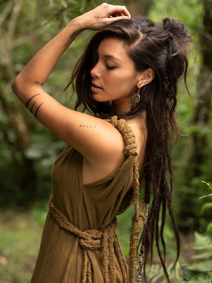 Arya Clothing - Wholesale Dress – Women's - Raw Bohemian Frayed Dress - Khaki0