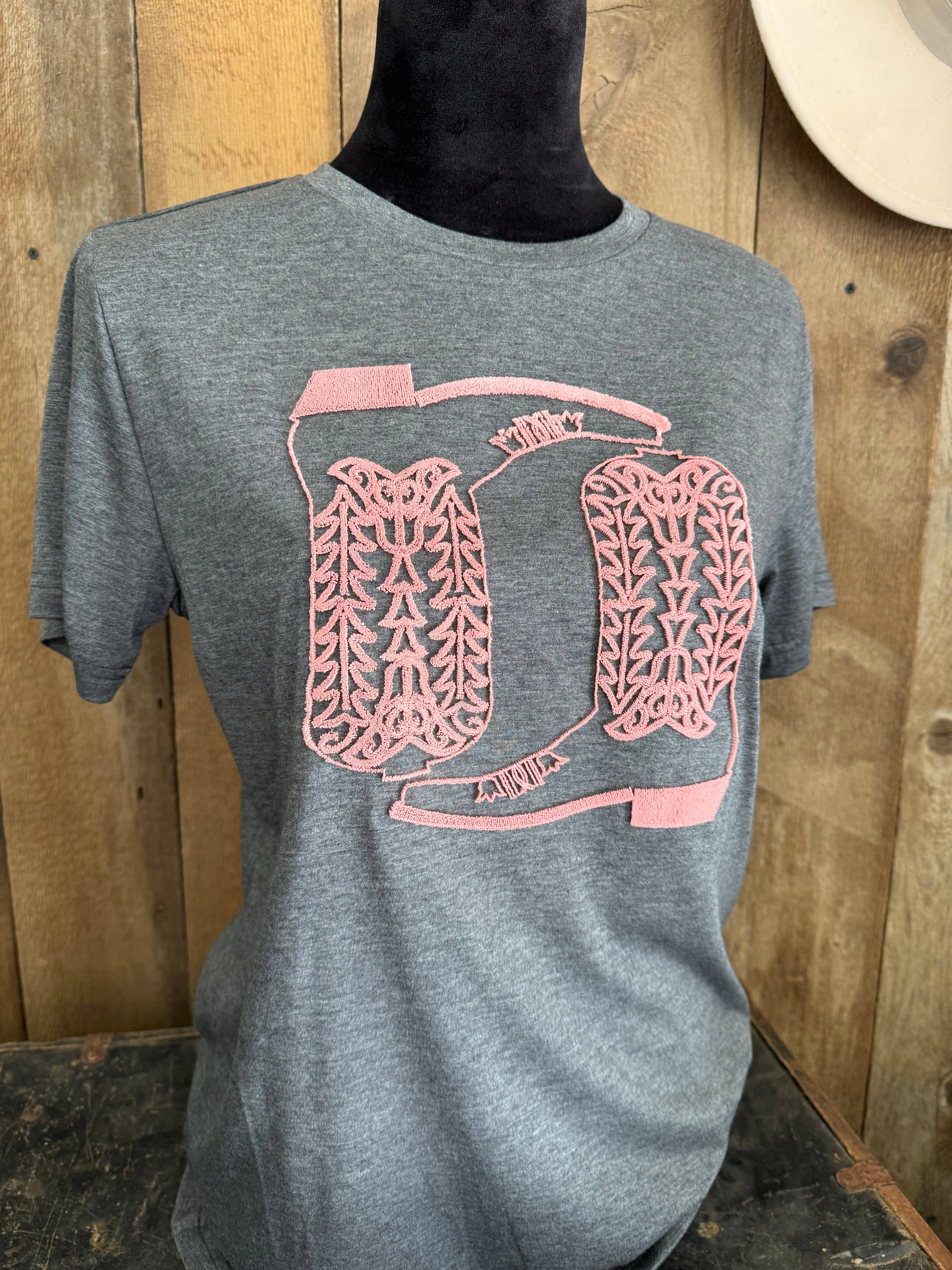 Rockin A Design - Wholesale T-Shirt - Women's - Cowboy boots stitch 3d embroidered top2