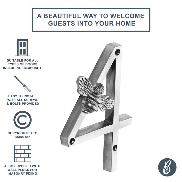 Brass bee - Vendita all'ingrosso Manopola/pomello - Numeri civici Brass bee in ottone finitura peltro con ape, altezza 13 cm6