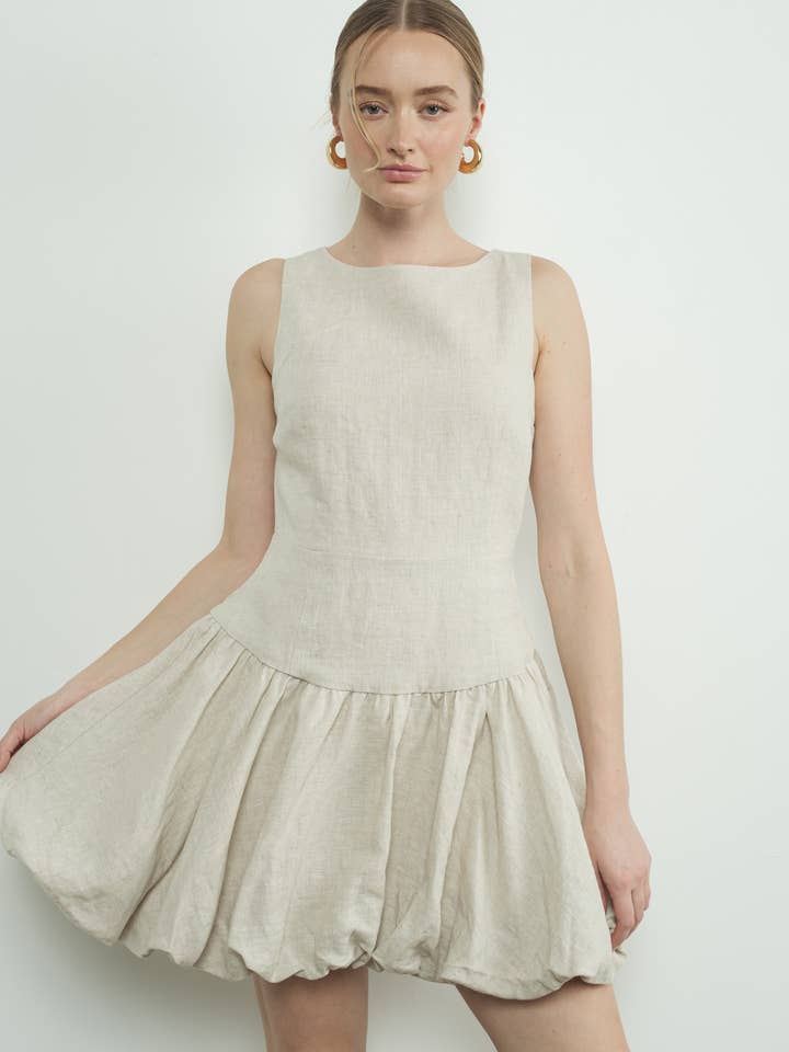 MAD3131 LINEN SLEEVELESS BUBBLE DRESS for wholesale by Aaron & Amber