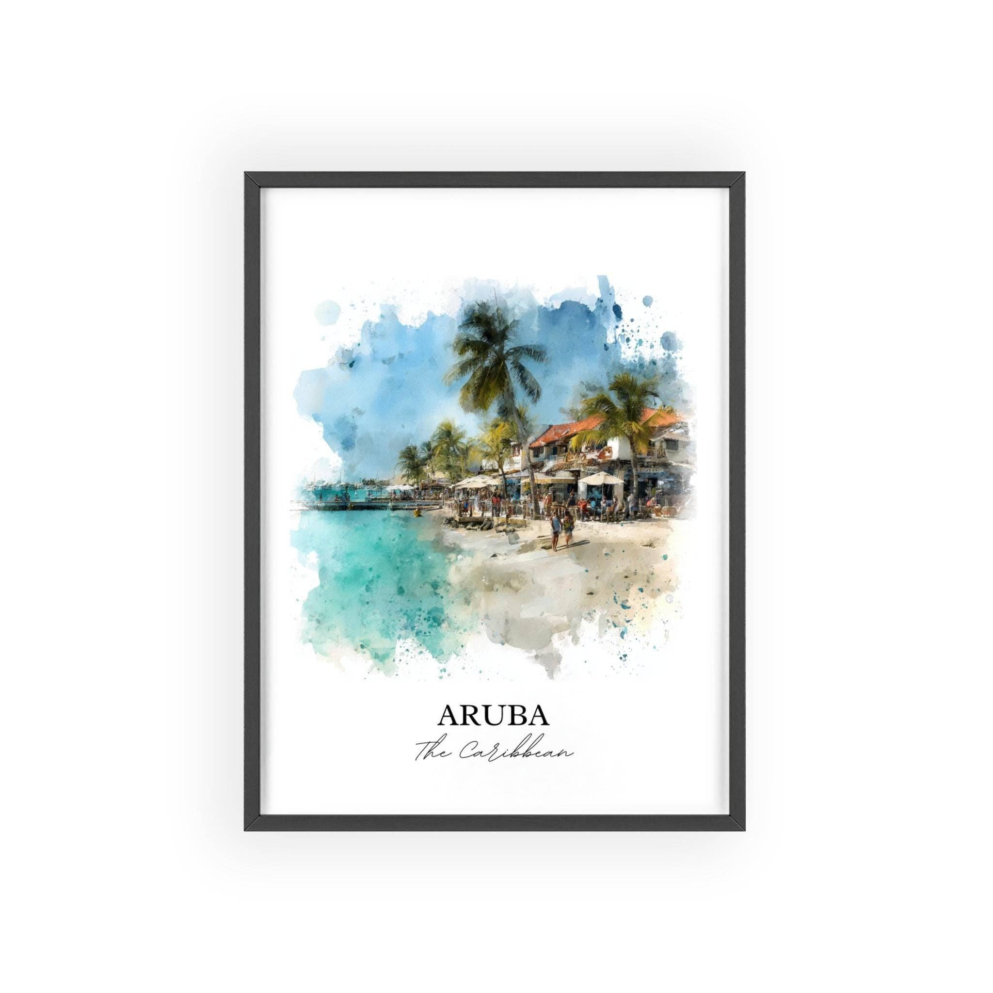Premium Travel Art - Wholesale Art Print - Aruba Wall Art, Aruba Print, Aruba Watercolor Art, Aruba Caribbean Gift, Travel Print, Travel Poster, Housewarming Gift6