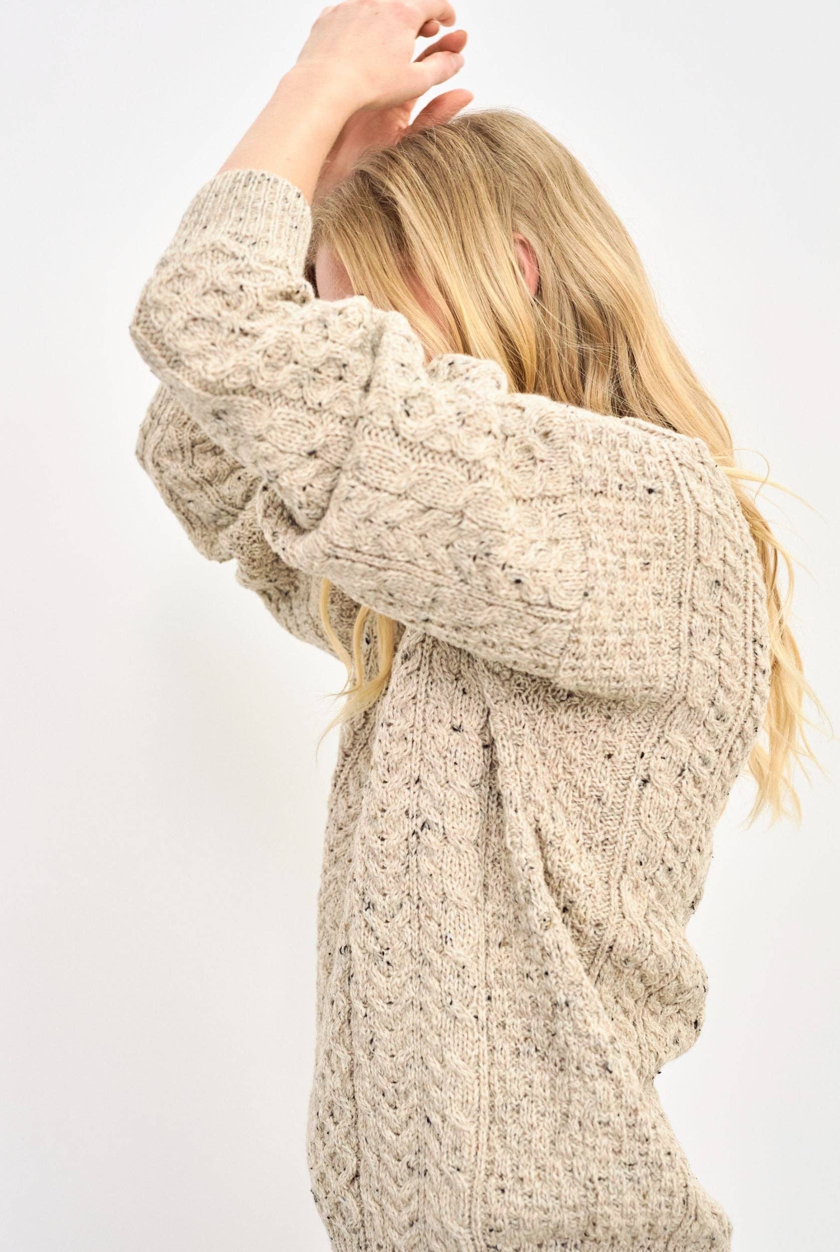 Aran Woollen Mills - Wholesale Knit Sweater - Women's - Inishbofin Ladies Traditional Aran Sweater -  Flecked Oat5
