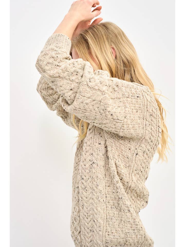 Aran Woollen Mills - Wholesale Knit Sweater - Women's - Inishbofin Ladies Traditional Aran Sweater - Flecked Oat5