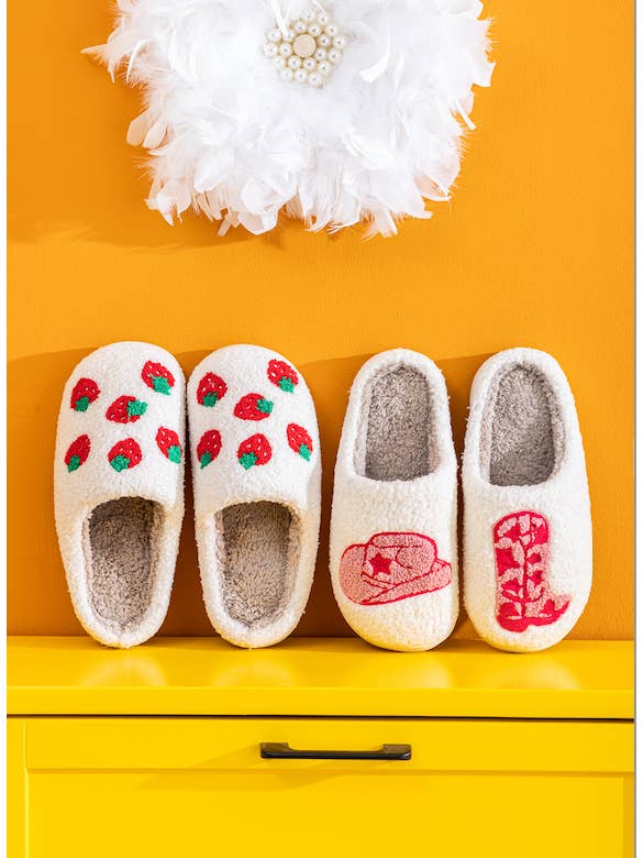 Western Pink Cowboy Soft Fluffy Comfy Warm House Slipper for wholesale on Faire