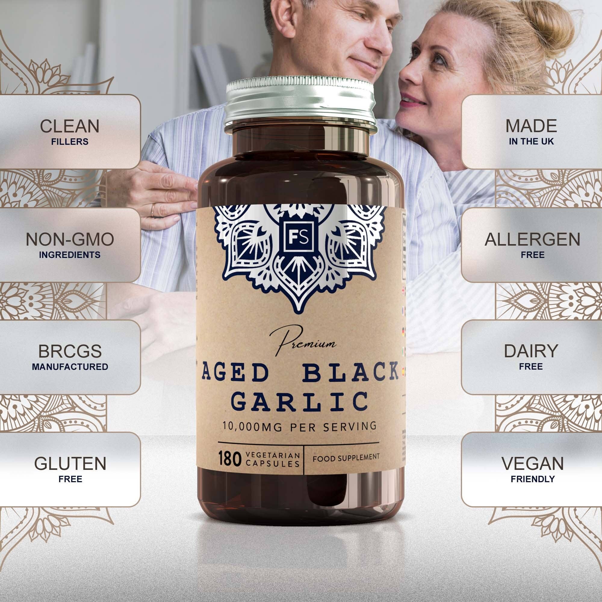 Focus Supplements - Venta al por mayor Suplementos/vitaminas para beber - Ajo negro envejecido (10 000 mg) 180 cápsulas4