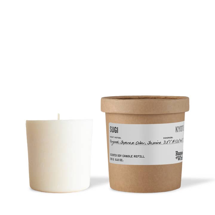 Recarga de vela Sugi - Cedro japonés - Hecha a mano en Reino Unido para venta al por mayor de Russell + White