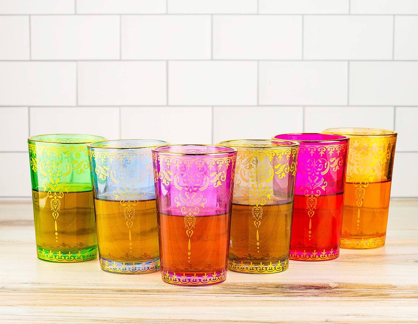 The Wine Savant /  Khen Glassware – Großhandel Tee-/Kaffeetasse – Marokkanische Mehrzweck-Teegläser in 6 bunten Farben – Set3