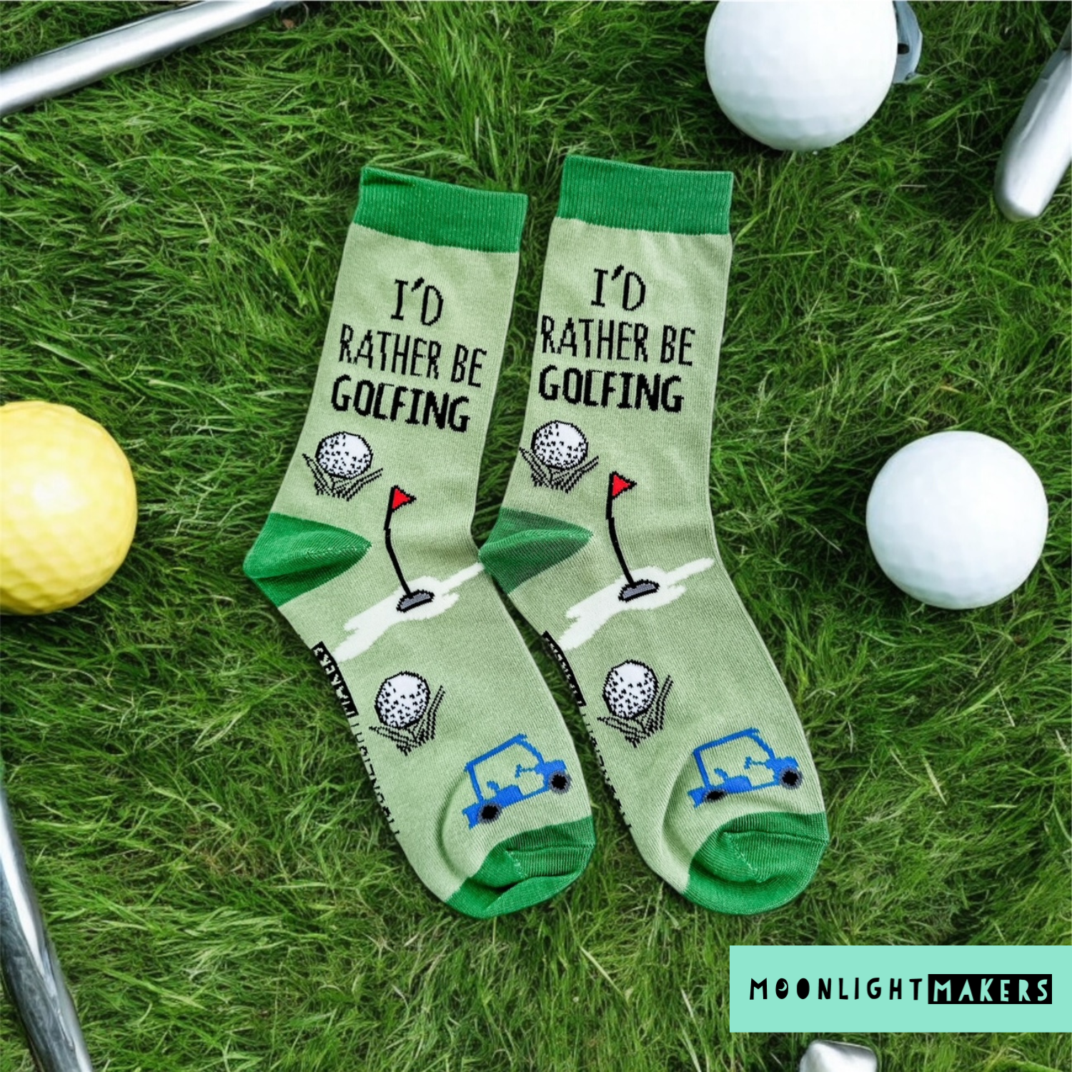 Moonlight Makers - Vendita all'ingrosso Calzini - Unisex - I'd Rather Be Golfing - Divertenti calzini unisex - Regalo per il golf1