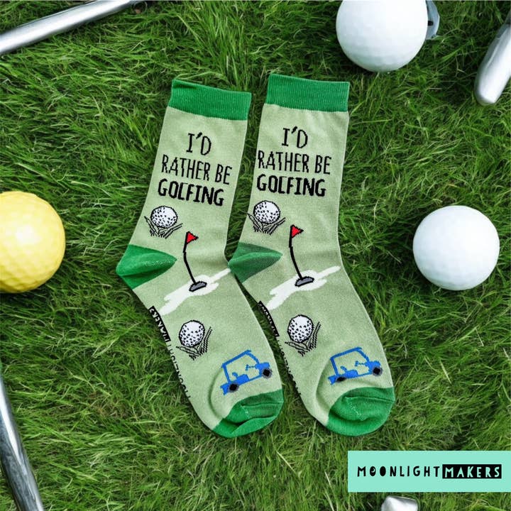 Moonlight Makers - Wholesale Socks – Unisex - I'd Rather Be Golfing - Funny Unisex Socks - Golf Gift1