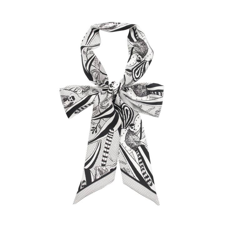 "Madagascar" Silk Skinny Scarf - Black & White for wholesale by Lost Pattern NYC