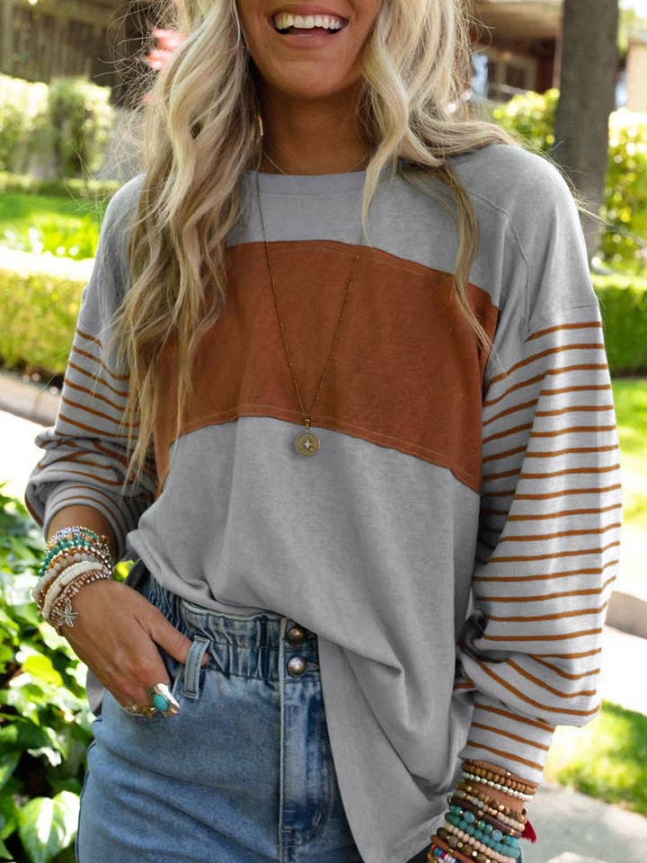 Lovesoft - Wholesale Tunic - Women's - Multicolor Clashing Stripe Bishop Sleeve Top5