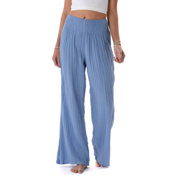 Denim Blue Wide Leg Cotton Pants for wholesale by Lotus and Luna