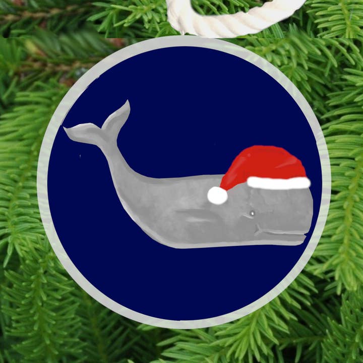 Décoration de Noël - Baleine grise côtière avec bonnet de Père Noël pour la vente par Peachy Pendants
