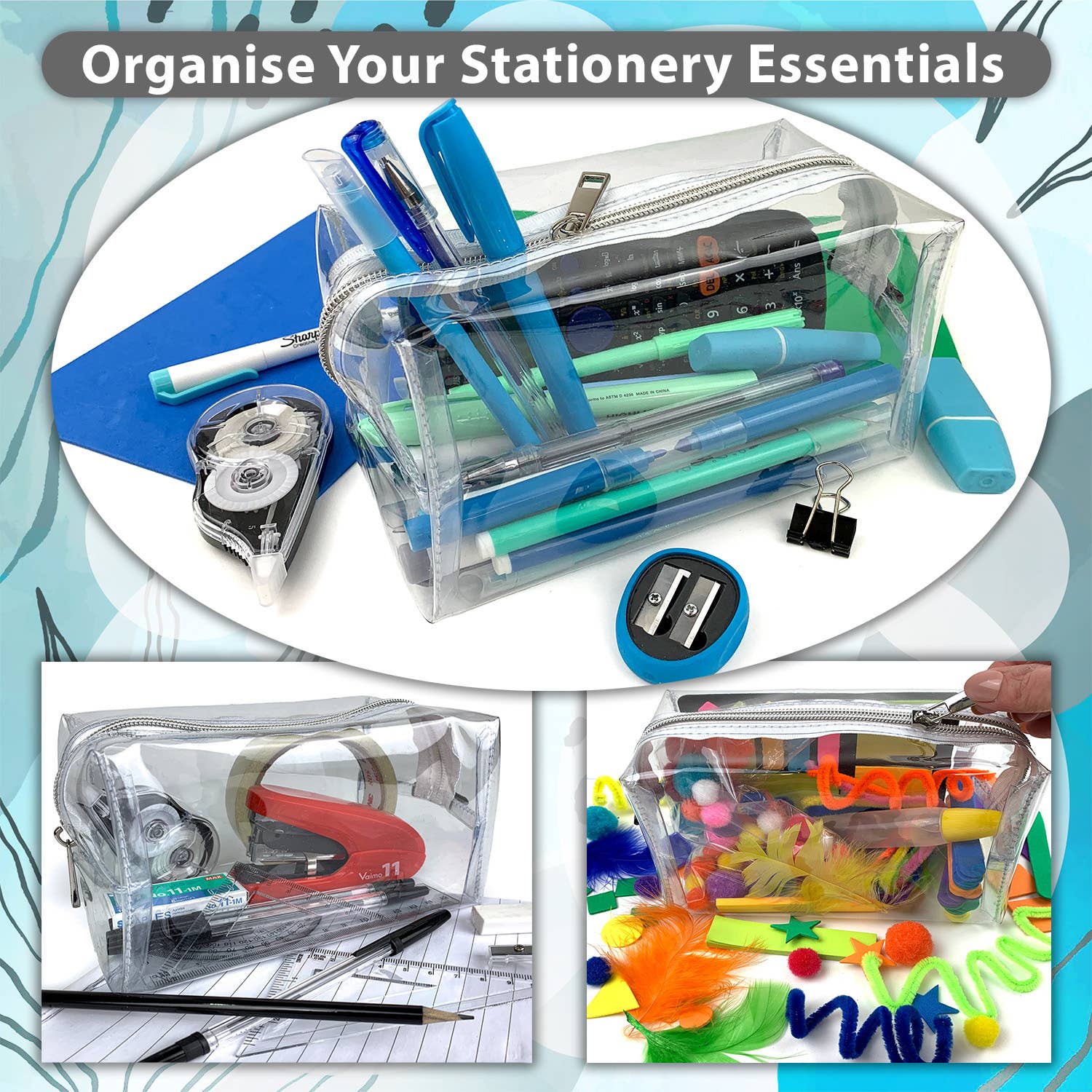 Powell Creative Products Ltd – wholesale Pencil case/pouch – Clear Pencil Case Transparent See Through Toiletry Bag6